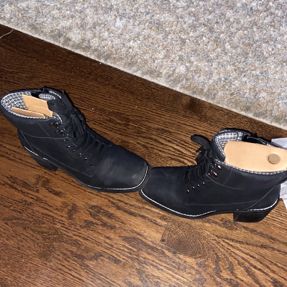 Crown Vintage Women's Black Chunky Holliss Zipper Lace-up Heel Boots - S…